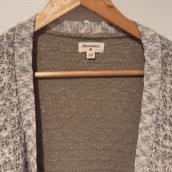 World Market One Size Kimono Cardigan Poncho Duster L XL 1X 2X 3X Pockets Taupe - Picture 12 of 12